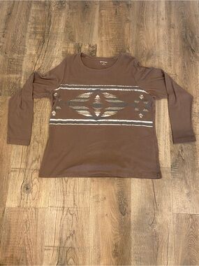Northcrest Brown Long Sleeve Tee with Southwestern Print